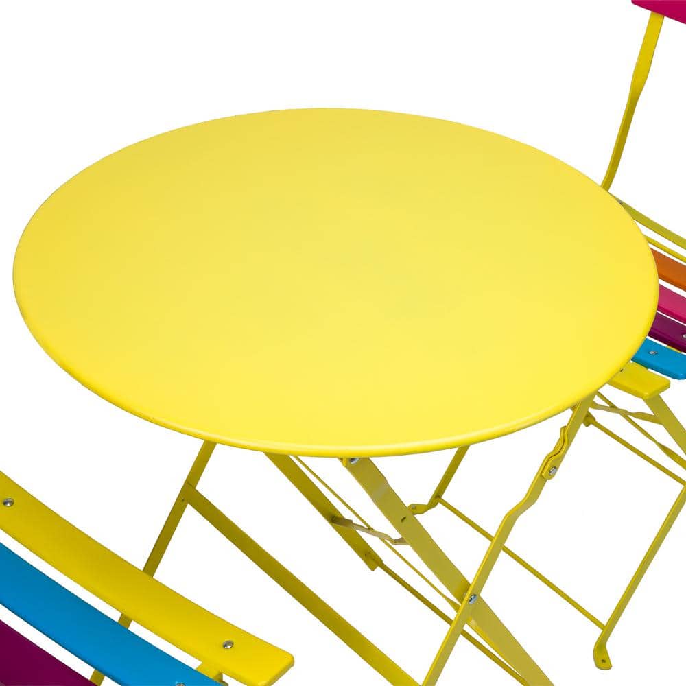 Vibrant Rainbow Steel Foldable 3-Piece Bistro Set