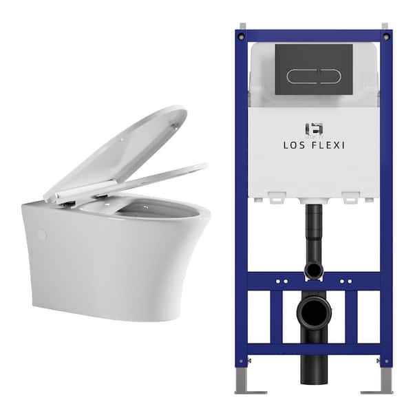 0.8/1. 6GPF Dual Flush Wall Hung Toilet Set, White Elongated Bowl with In-Wall Water Tank, Durable Flush Plate Included