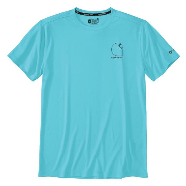 Carhartt Men's XX-Large Gulf Blue Polyester Force Sun Defender Lightweight Short-Sleeve Logo Graphic T-Shirt