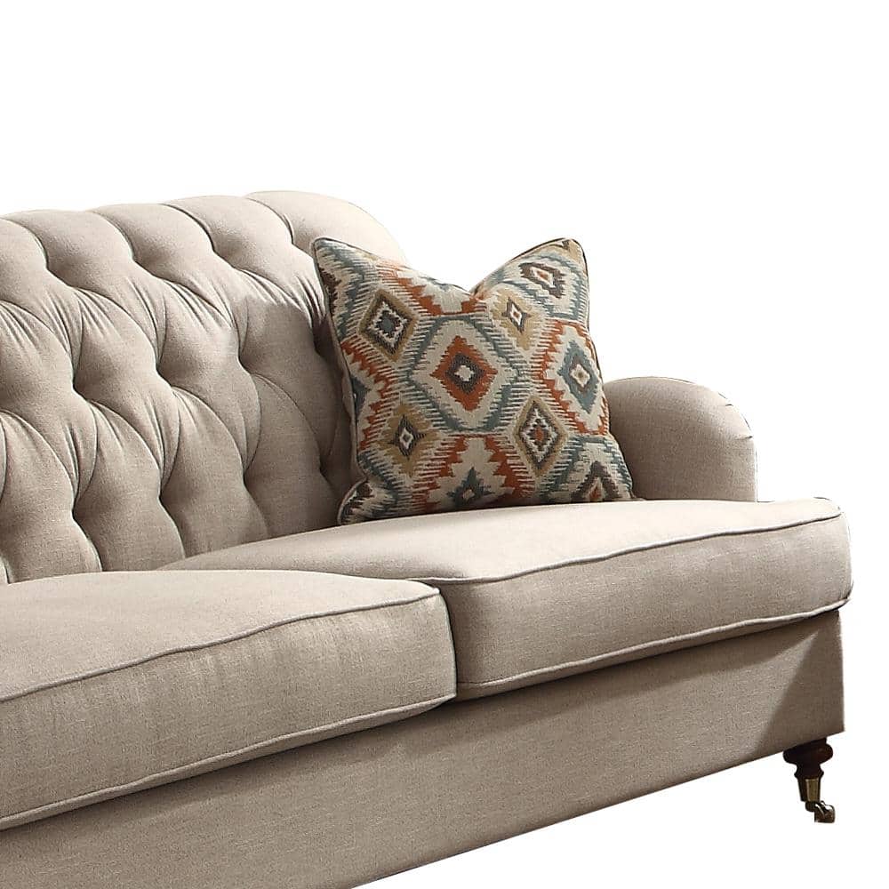 Alianza Classic Tufted Linen Reclining Sofa with Cup Holder in Beige