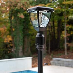 Inversee Bulb 1-Light Black Outdoor Warm White LED Solar Post Light with Wall Sconce and Pier Base Mounting Options