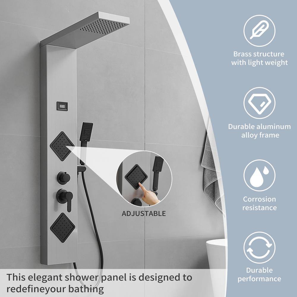 Black Nickel 2-Jet Rainfall Shower Panel System with Handheld Wand