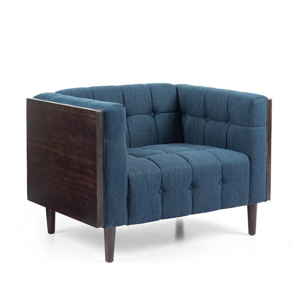 Noble House Penman Brown/Navy Blue Tufted Club Chair