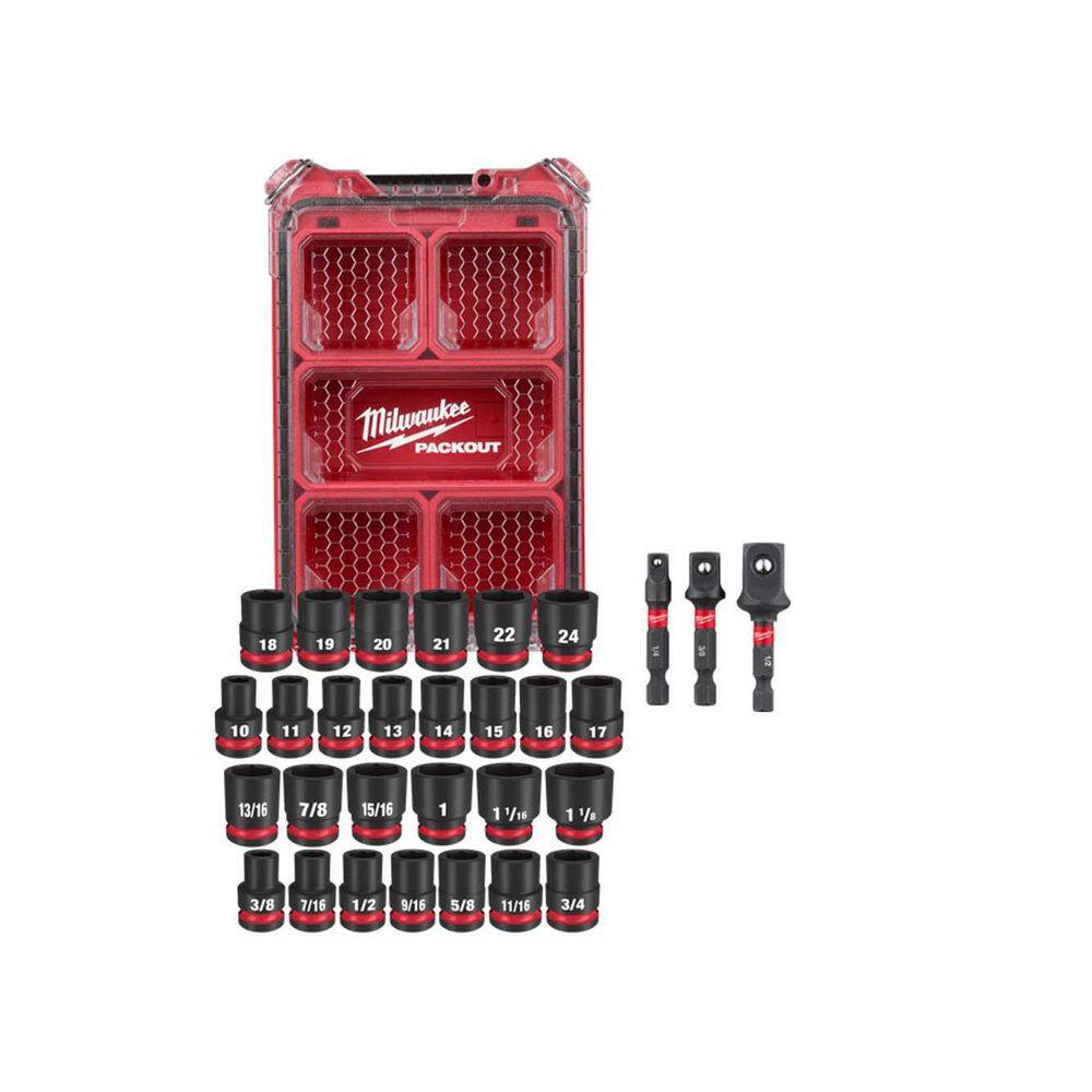 Milwaukee 49-66-7016 SHOCKWAVE 1/2' Impact Duty SAE/Metric Socket Set 29 Pc