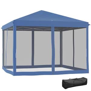 10 ft. x 10 ft. Pop Up Canopy Tent with Netting and Carry Bag for Outdoor, Garden, Patio in Blue