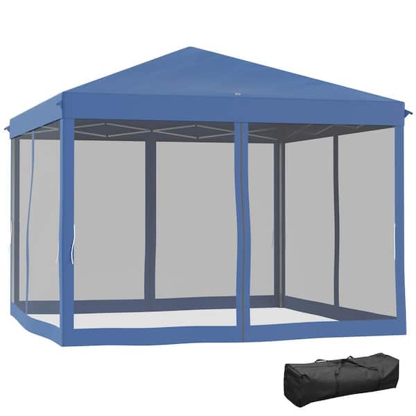 Zeus & Ruta 10 ft. x 10 ft. Pop Up Canopy Tent with Netting and Carry Bag for Outdoor, Garden, Patio in Blue