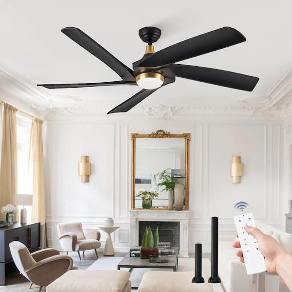 60 in. Indoor Integrated LED Black Gold 5-Blade Standard Modern Ceiling Fan with Light and Remote