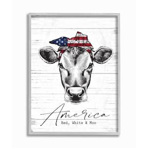 "Americana Cow Red White and Moo Country Farm Quote" by Lettered and Lined Framed Animal Wall Art Print 11 in. x 14 in.