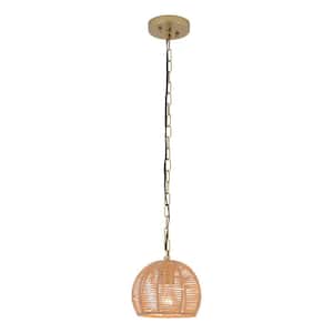 Collision 1-light Wood/Gold Island Swag Pendant with Rope Weaving Shade