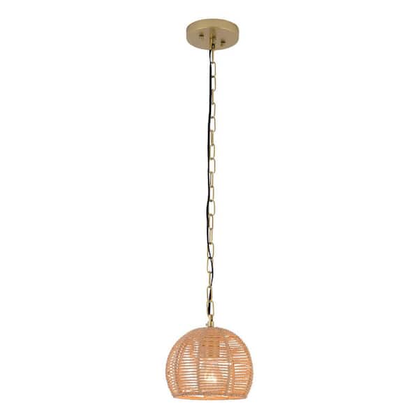 Maxax Collision 1-light Wood/Gold Island Swag Pendant with Rope Weaving Shade