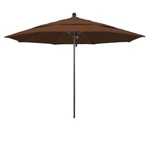 11 ft. Bronze Aluminum Commercial Market Patio Umbrella with Fiberglass Ribs and Pulley Lift in Teak Olefin