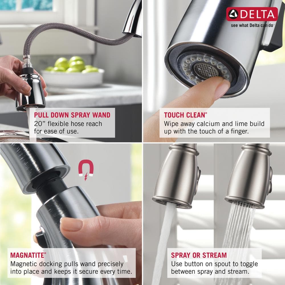 Chrome Pull-Down Kitchen Faucet with Spray and Deck Mount