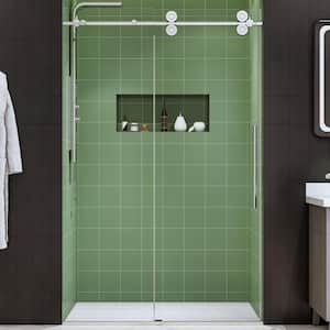 48 in. W x 76 in. H Sliding Frameless Shower Door in Black Finish with Clear Glass