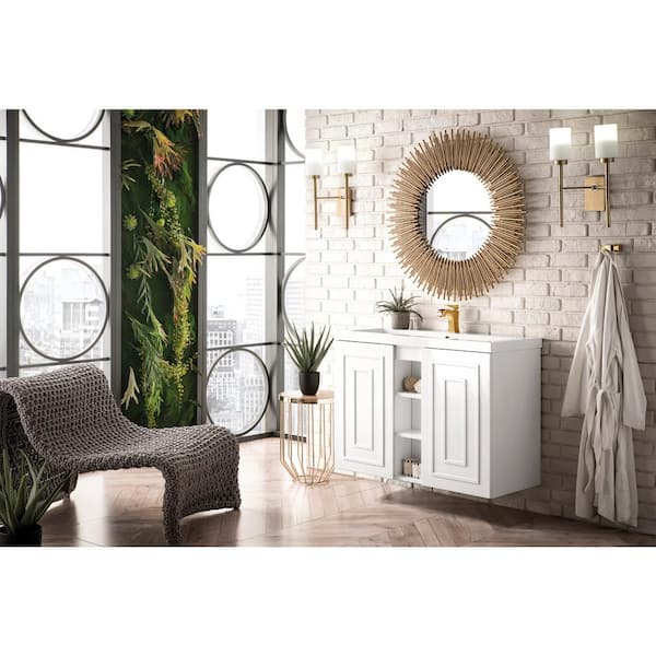Alicante' 39.4 in. W x 15.6 in. D x 29.4 in. H Bathroom Vanity in Glossy White with White Glossy Resin Top
