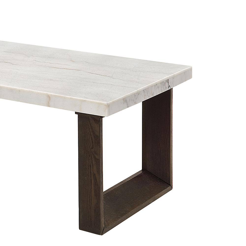 Edwyn 48'' White Marble Top and Brown Wood Coffee Table