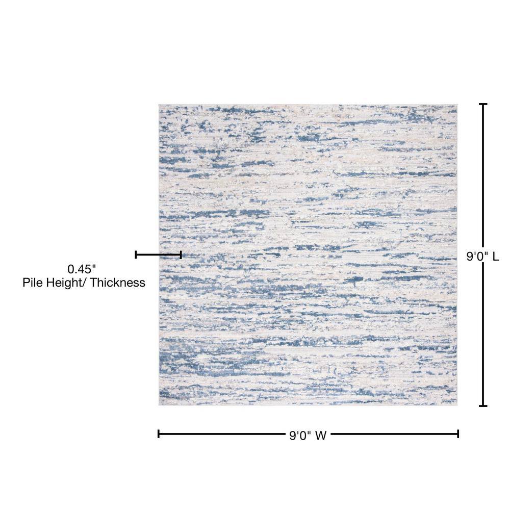Amelia 9' Square Ivory and Blue Abstract Synthetic Rug