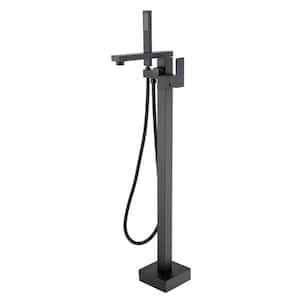 Single-Handle Floor Mount Tub Filler Freestanding Bathtub Faucet with Hand Held Shower in Matte Black