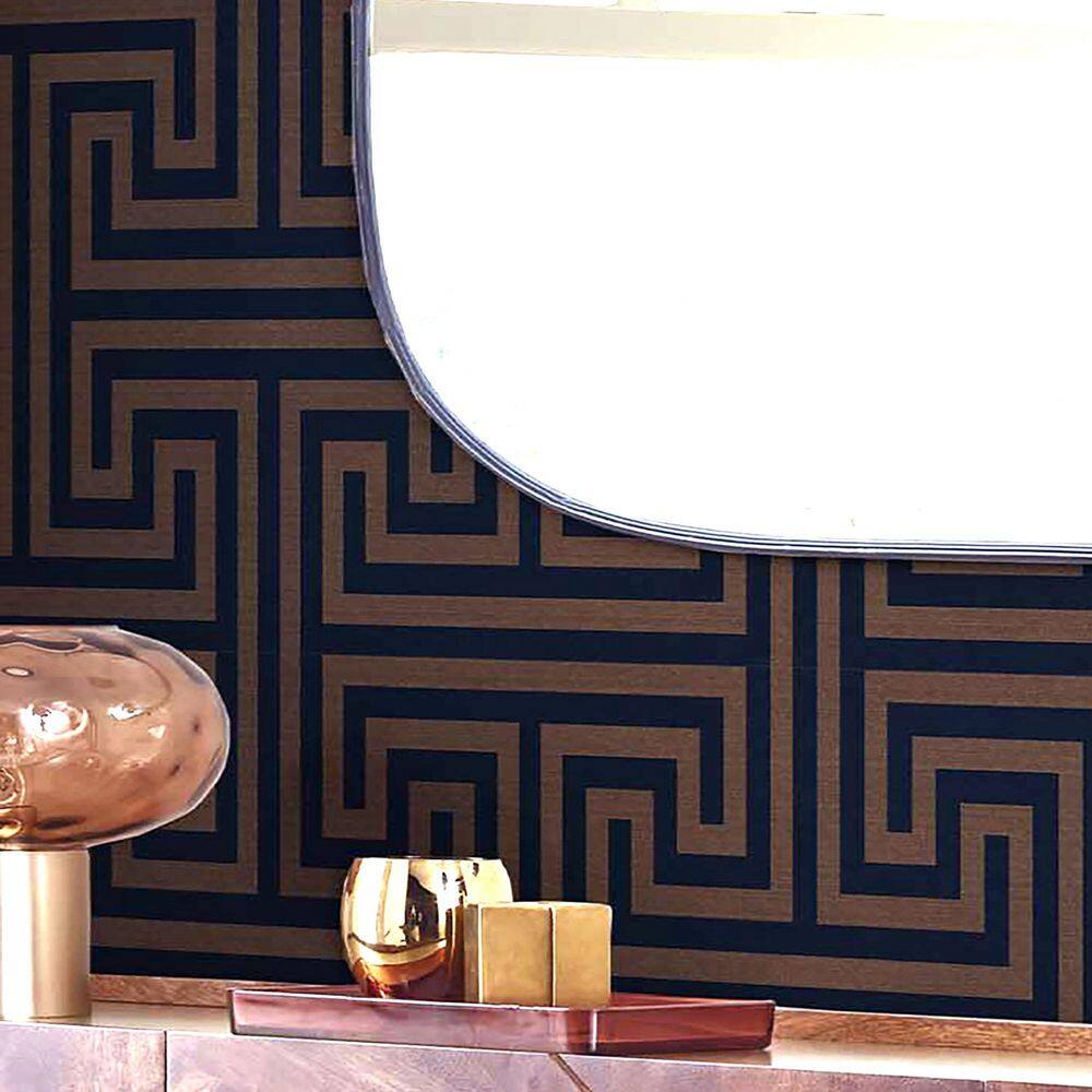 Metallic Greek Key Navy and Gold Removable Wallpaper