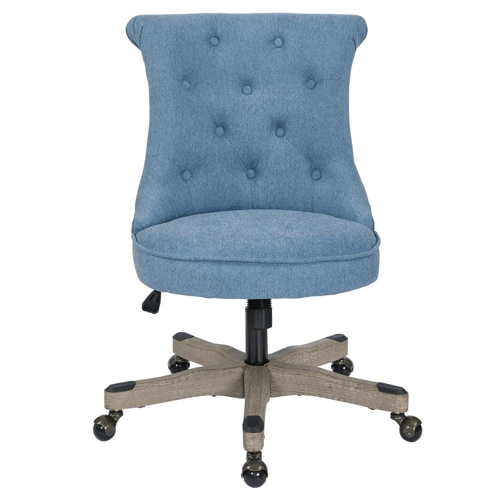 Sky Blue Fabric Swivel Armless Office Chair with Wood Base