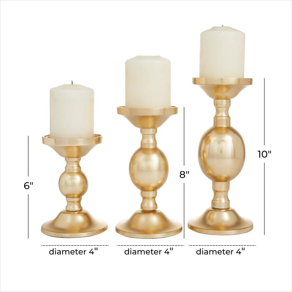 Gold Aluminum 3-Piece Pillar Candle Holder Set