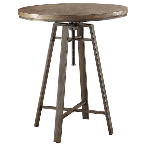 Coaster 42 in. H Round Brushed Nutmeg Wood Top Bar Table with Metal Frame (Seats 2-4)