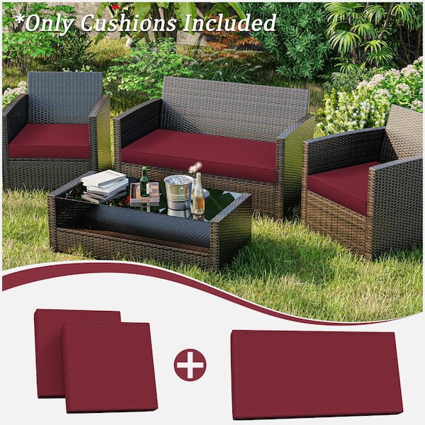 36 in. x 18 in. (3-Piece) Outdoor Patio Replacement Seat Cushions Fit for Loveseat Lounge Chair Furniture Burgundy Red