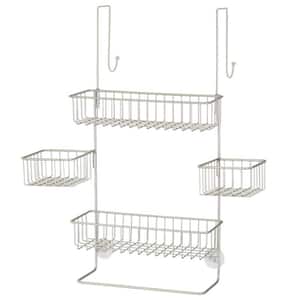 Hanging Mounted Bathroom Shower Caddy Over the Shower Door Srorage Rack with Towel Hooks and Soap Dish in Satin