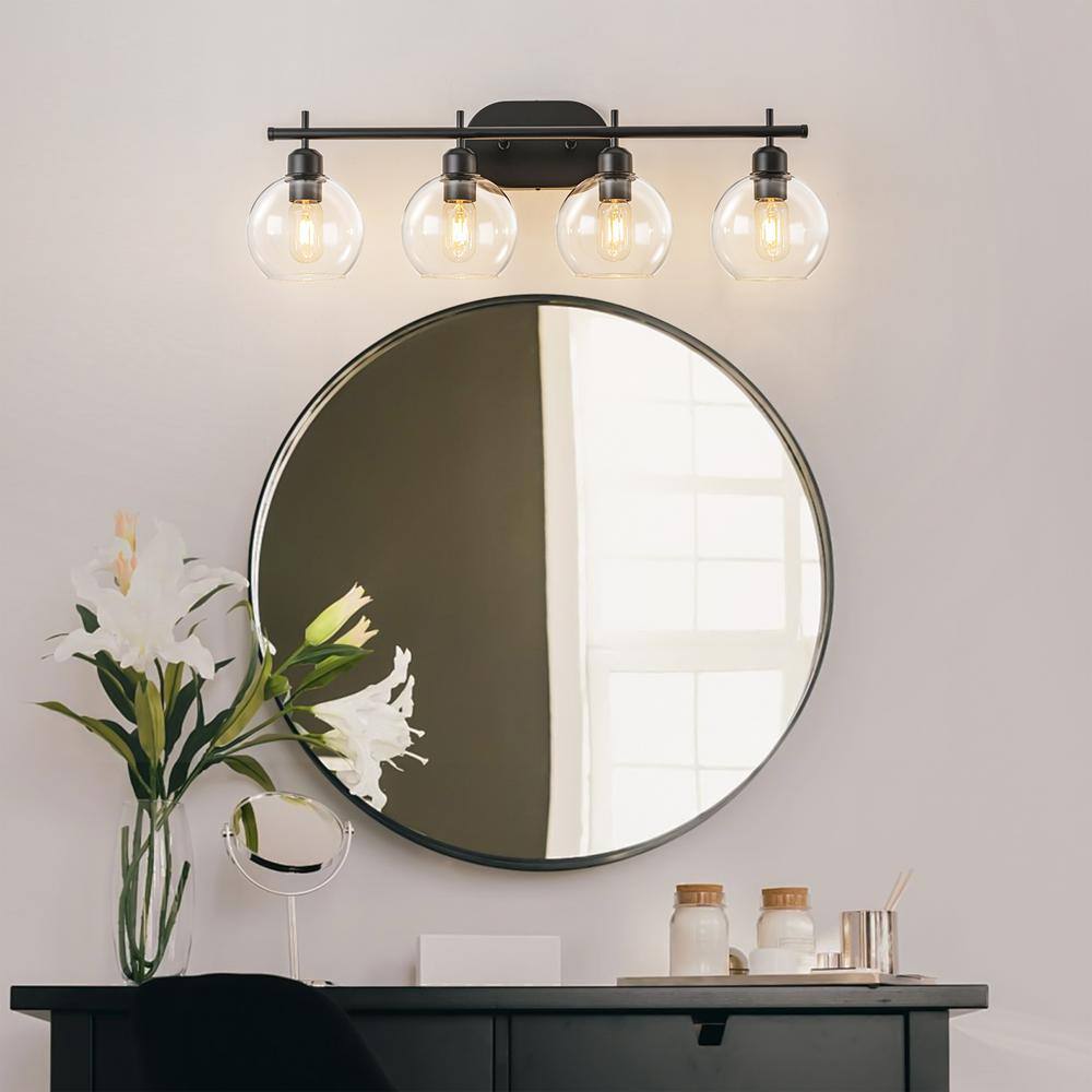 Matte Black 4-Light Globe Glass Bathroom Vanity Fixture