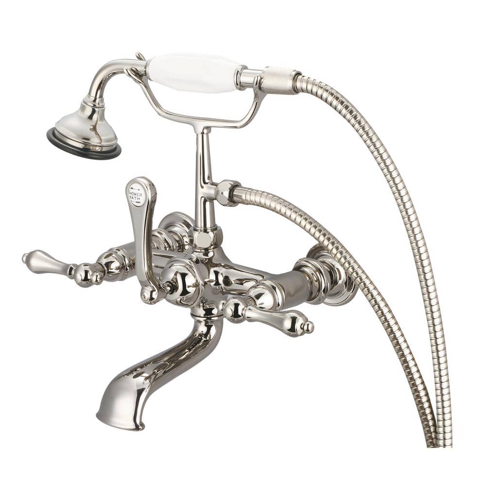 Polished Nickel Wall Mount Tub Faucet with Handheld Shower