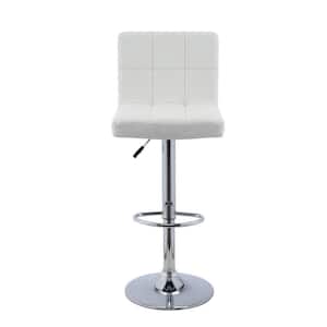 White High Back Metal Frame Adjustable Cushioned Bar Stool with Fabric seat, Swivel Bar Leather Stools (Set of 2)