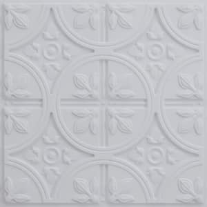 Modern Fleur de Lis White Matte 2 ft. x 2 ft. PVC Lay-in Faux Tin Ceiling Tile (40 sq.ft./Case)