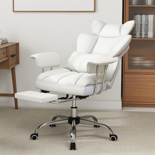 Faux Leather High Back Ergonomic Office Chair White with Arms