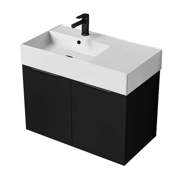 Nameeks Derin 31.9 in. W x 17.3 in. D x 25.2 in. H Modern Bathroom Vanity in Matte Black With White Ceramic Top