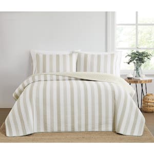 Aiden Stripe Beige Full/Queen 3-Piece Microfiber Quilt Set