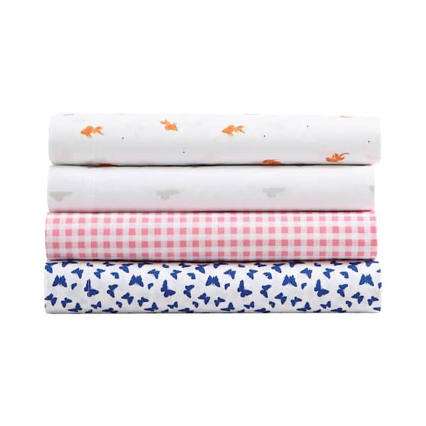 Poppy & Fritz Cherries 4-Piece Red Cotton Queen Sheet Set USHSA01213280 -  The Home Depot