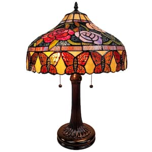 23 in. Tiffany Style Table Lamp with Stained Glass Floral & Butterfly Style Lamp Shade