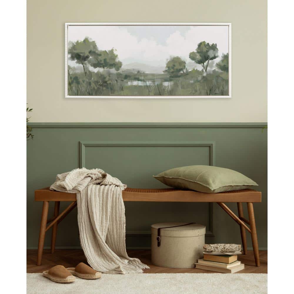 18" x 40" White Framed Abstract Olive Tree Canvas Print