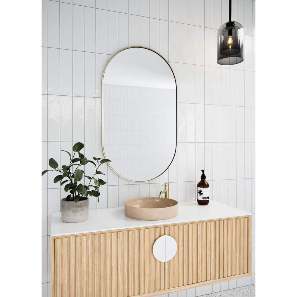 Satin Brass Oval Recessed Medicine Cabinet with Mirror