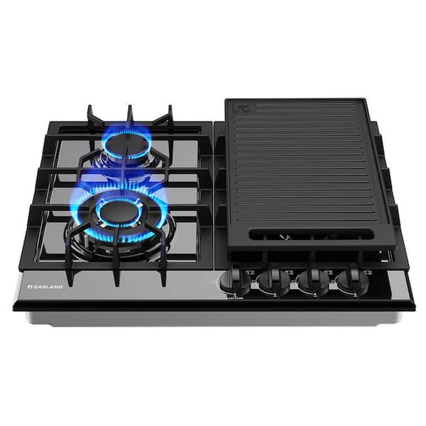 24 In Recessed Gas Cooktop 4 Burners in Black with Griddle