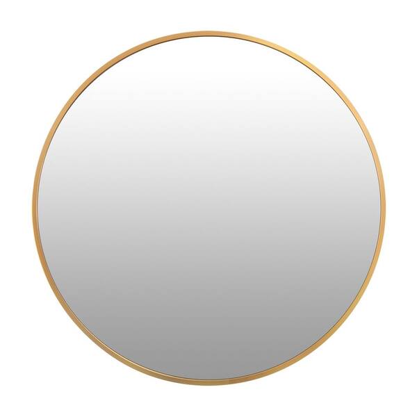 WELLFOR 32 in. W x 32 in. H Round Metal Framed Wall-Mounted Bathroom Vanity Mirror in Gold