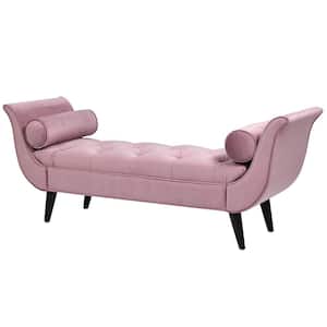 Alma Pink Lavender Entryway Bedroom Bench with Flared Arms and Bolster Pillows