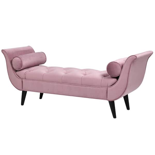 Jennifer Taylor Home Alma Pink Lavender Entryway Bedroom Bench with Flared Arms and Bolster Pillows