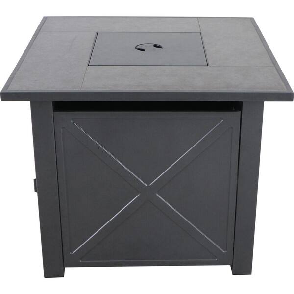 Hanover Naples Gray 5 Piece Aluminum Patio Fire Pit Set Featuring 4 Padded Sling Chairs And 40 000 Btu Tile Top Fire Pit Table Naples5pchbfp Gry The Home Depot