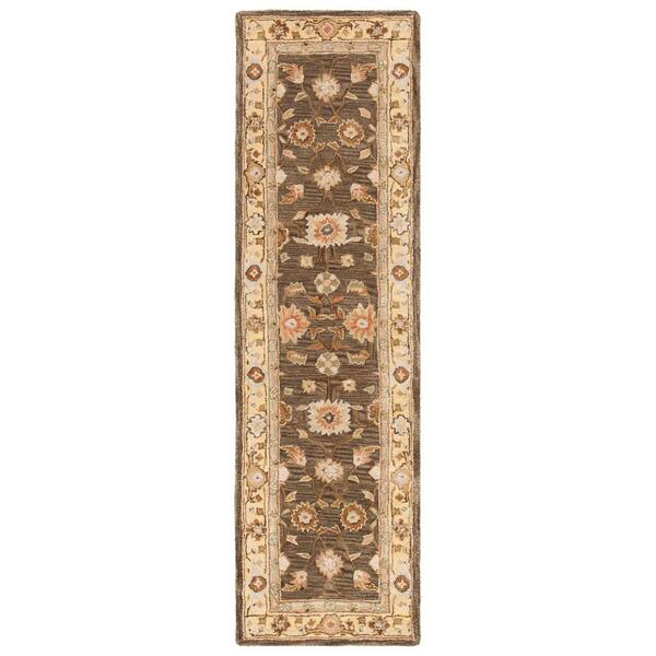 SAFAVIEH Anatolia Brown/Taupe 2 ft. x 12 ft. Border Runner Rug AN556C