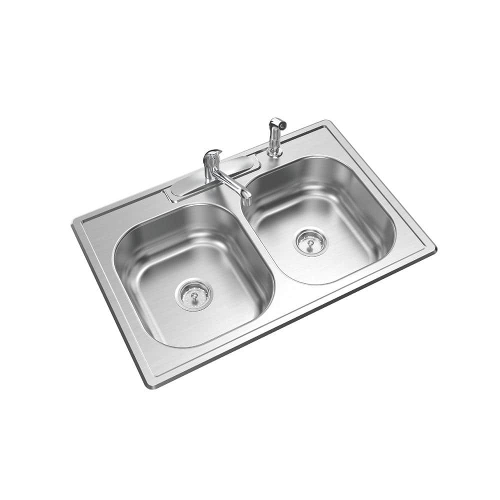 Glacier Bay All in One Drop in Stainless Steel 25 in. 25 Hole 25/25 Double  Bowl Kitchen Sink with Faucet and Sprayer VT2522A25SHA25