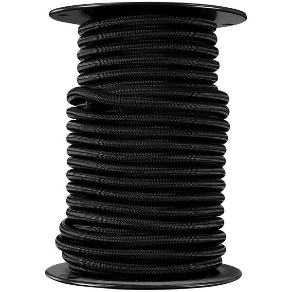 1/4" X 25 Foot Marine Grade Bungee Cord (Black) - Heavy Duty Shock Cord, Made In USA