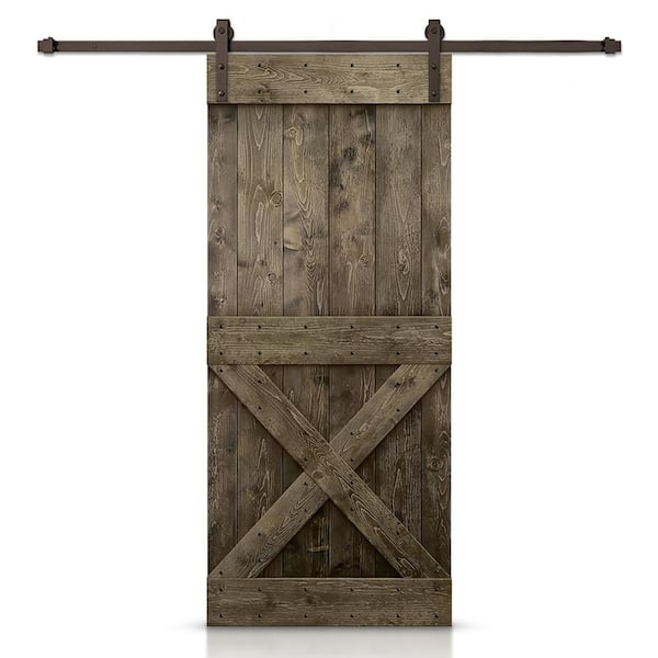 CALHOME 22 in. x 84 in. Distressed Mini X Series Espresso Stained DIY Wood Interior Sliding Barn Door with Hardware Kit