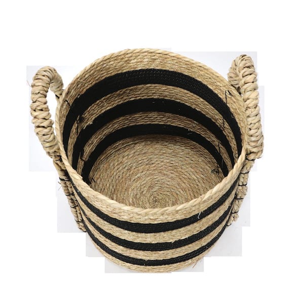 HOUSEHOLD ESSENTIALS Round Woven Wicker Basket with Handles ML