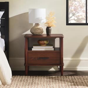 1-Drawer Walnut Solid Wood Transitional Storage Nightstand with Tapered Legs