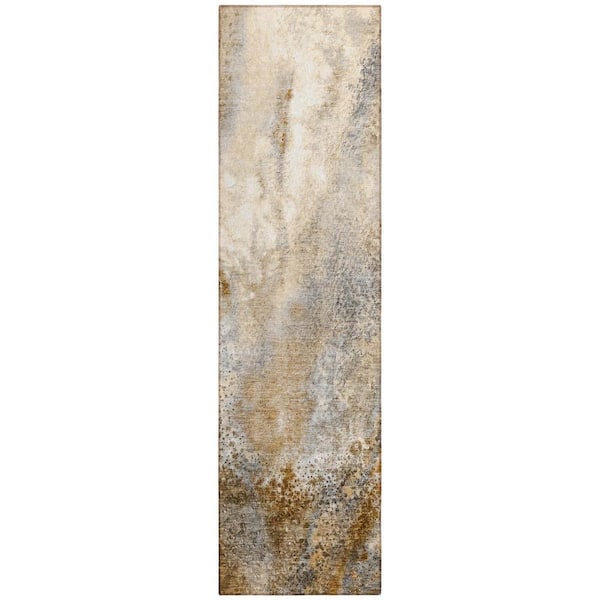 Brown 2 ft. x 7 ft. Abstract Indoor / Outdoor Area Rug